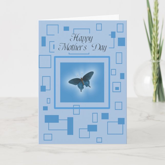 Cartes Pour Fêtes Annuelles Abstrait bleu avec papillon, fête des mères (Devant)