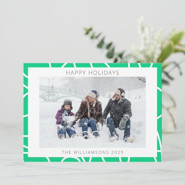 Cartes Pour Fêtes Annuelles Abstraite ligne moderne art en vert photo personna (Debout devant)