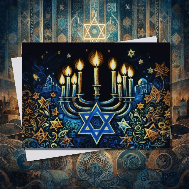 Cartes Pour Fêtes Annuelles Abstraite Menorah Happy Hanoukka (Créateur téléchargé)