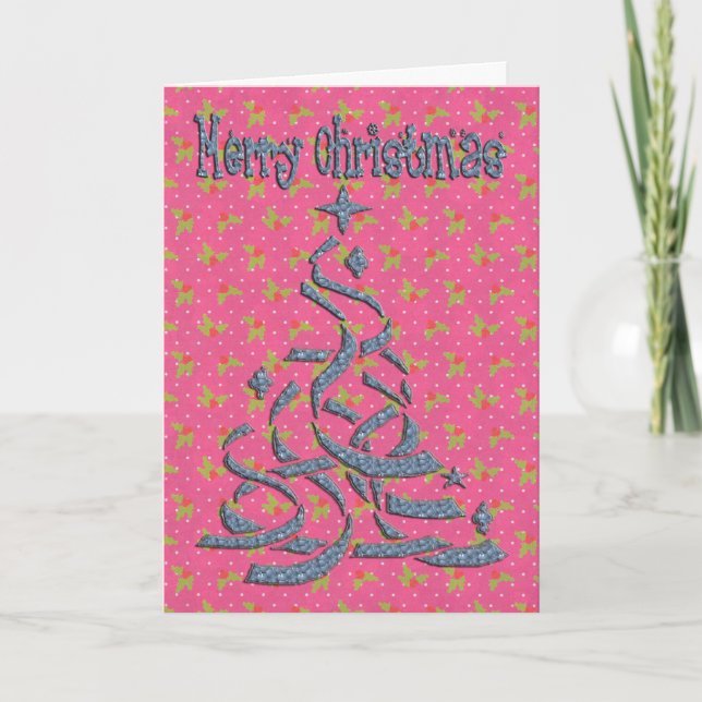 Cartes Pour Fêtes Annuelles Abstraits points saints de l'arbre de Noël rose (Devant)
