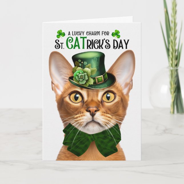 Cartes Pour Fêtes Annuelles Abyssinian Chat Funny St. CATrick's Day Lucky Char (Devant)