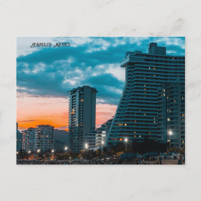 Cartes Pour Fêtes Annuelles Acapulco Mexique Skyline Heure de nuit (Devant)
