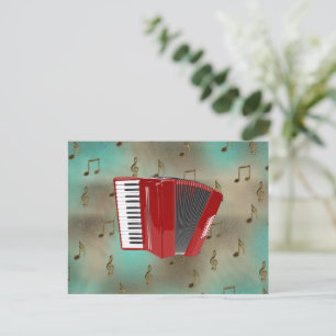 Cartes Pour Fêtes Annuelles Accordéon rouge sur les notes musicales