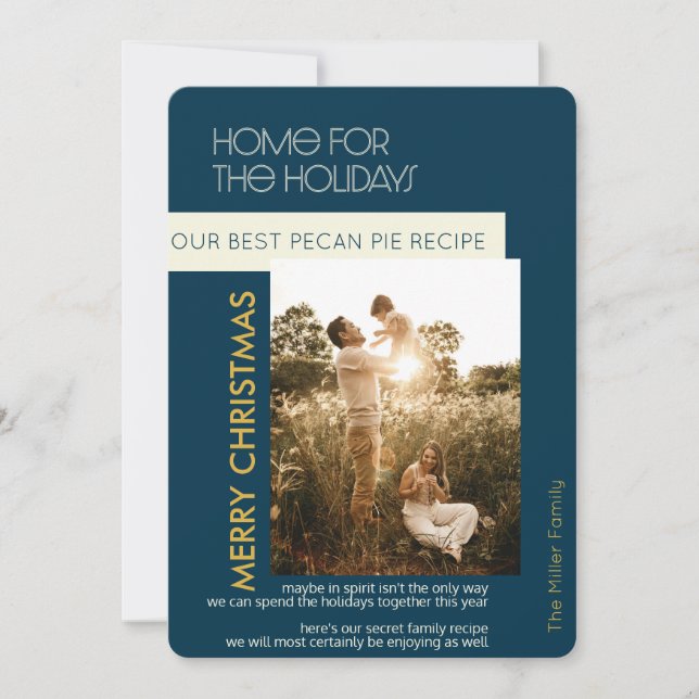 Cartes Pour Fêtes Annuelles Accueil Pour Vacances Blue Custom Recette Photo &  (Devant)