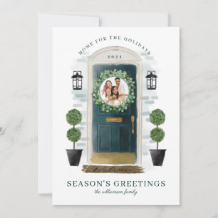 Cartes Pour Fêtes Annuelles Accueil Pour Vacances Vert Aquarelle Porte Photo
