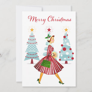 Cartes Pour Fêtes Annuelles Achats de Noël de dame vintage 1950