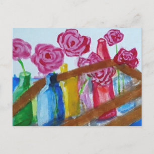 Cartes Pour Fêtes Annuelles Acrylic painting flowers in vase postcard
