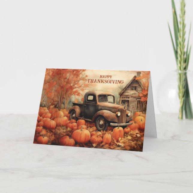 Cartes Pour Fêtes Annuelles Action de grâce avec camionnette rouillée vintage  (Devant)