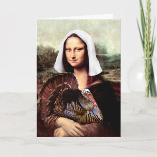 Cartes Pour Fêtes Annuelles Action de grâce Mona Lisa Pèlerin avec Dinde