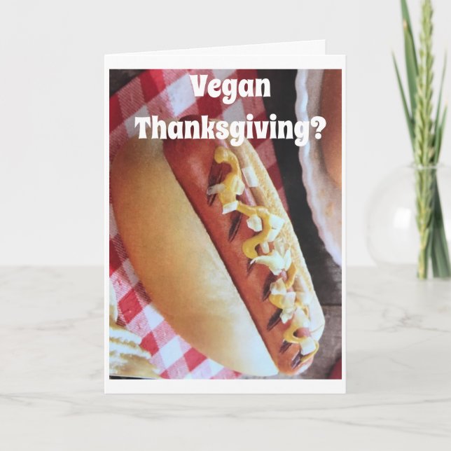 CARTES POUR FÊTES ANNUELLES **ACTION DE GRÂCE VÉGAN** STYLE HOT-DOG (Devant)