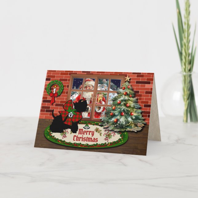 Cartes Pour Fêtes Annuelles Adair Scottie & Père Noël avec Crest Personnalisé (Devant)