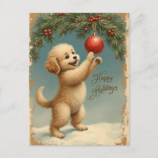 Cartes Pour Fêtes Annuelles Add Your Text Season’s Greetings Puppy Postcard