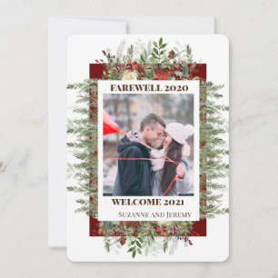 Cartes Pour Fêtes Annuelles Adieu 2020 Bienvenue 2021 Photo de vacances Pine