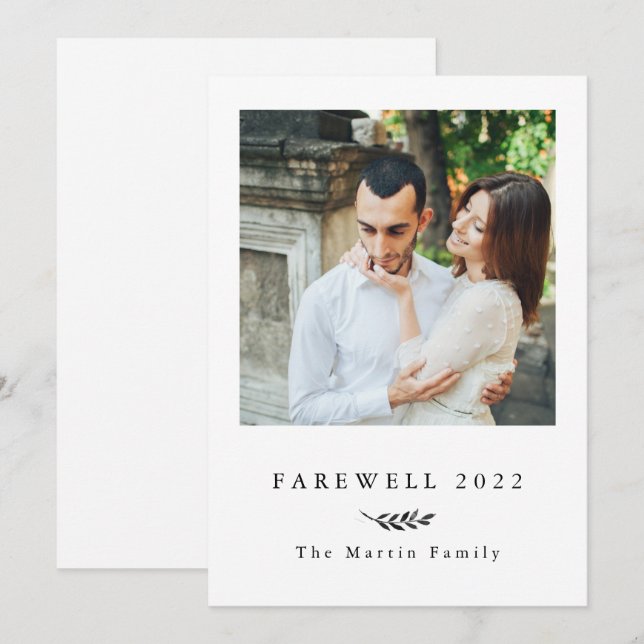 Cartes Pour Fêtes Annuelles Adieu blanc et noir botanique 2022 Photo (Devant / Derrière)