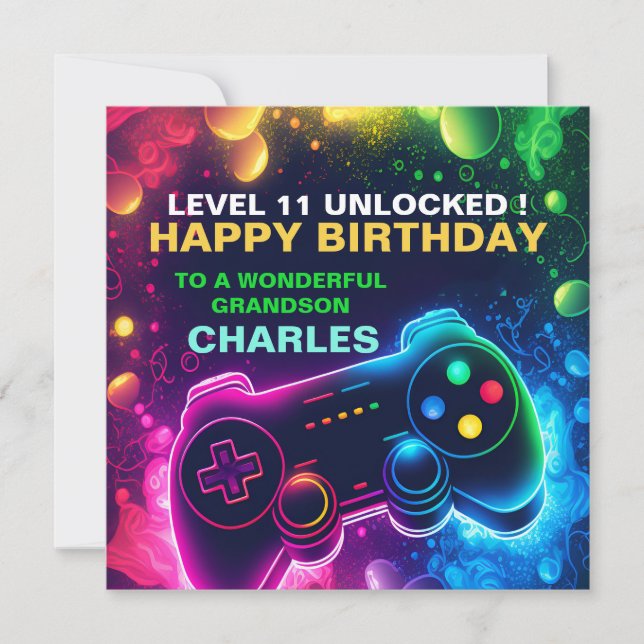 Cartes Pour Fêtes Annuelles Adolescent EDITABLE Anniversaire Jeu fils (Devant)