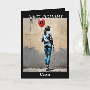 Cartes Pour Fêtes Annuelles Adolescent fille avec ballon rouge Banksy style AI