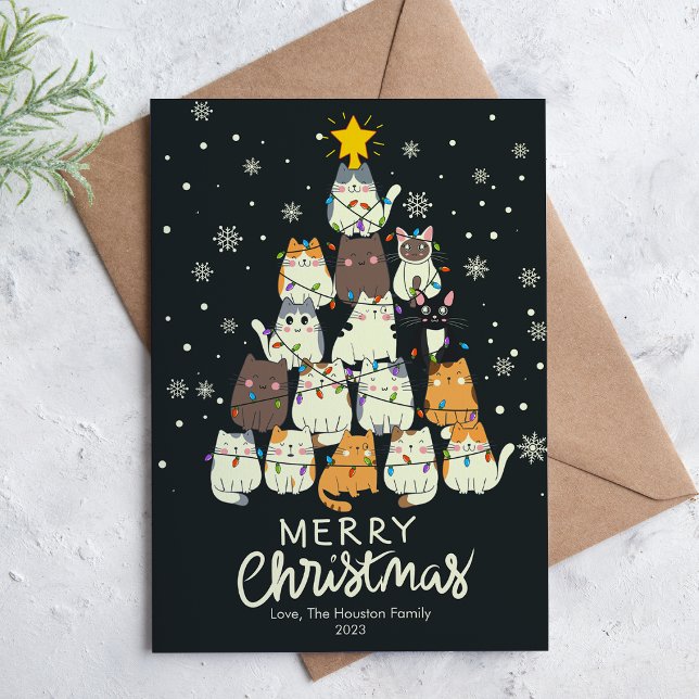 Cartes Pour Fêtes Annuelles Adorable Chat Arbre Animaux de Noël Appartement (Créateur téléchargé)