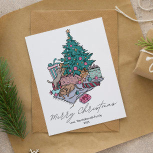 Cartes Pour Fêtes Annuelles Adorable chat et chien arbre animal de compagnie A