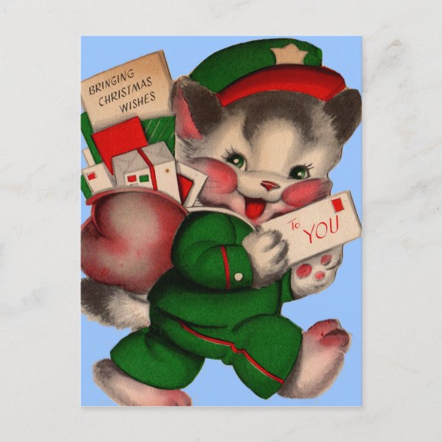 Cartes Pour Fêtes Annuelles adorable chaton de messagerie livrant des paquets  (Devant)