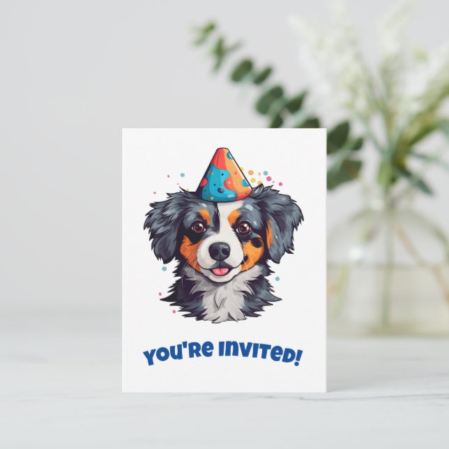Cartes Pour Fêtes Annuelles Adorable chien imprimable dans un Casquette d'anni (Debout devant)