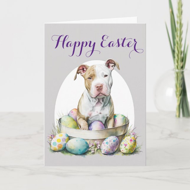 Cartes Pour Fêtes Annuelles Adorable Chiot dans un panier de Pâques (Devant)