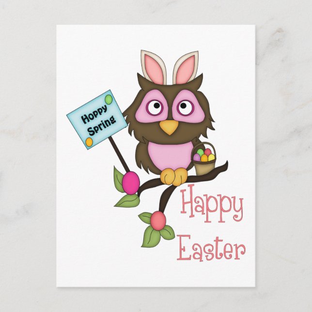 Cartes Pour Fêtes Annuelles Adorable Chouette de Pâques avec Oreilles de Lapin (Devant)