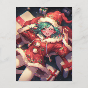 Cartes Pour Fêtes Annuelles Adorable Excitée Père Noël Anime Girl and Presents