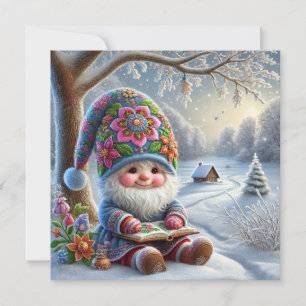 Cartes Pour Fêtes Annuelles Adorable Gnome d'hiver dans un paysage hivernal co