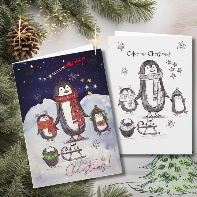 Cartes Pour Fêtes Annuelles Adorable Hand Drawn Penguin Family Christmas Card (Adorable Hand Drawn Penguin Family Christmas Card)