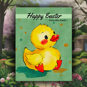Cartes Pour Fêtes Annuelles Adorable Jaune Canard de Pâques Douce Aquarelle