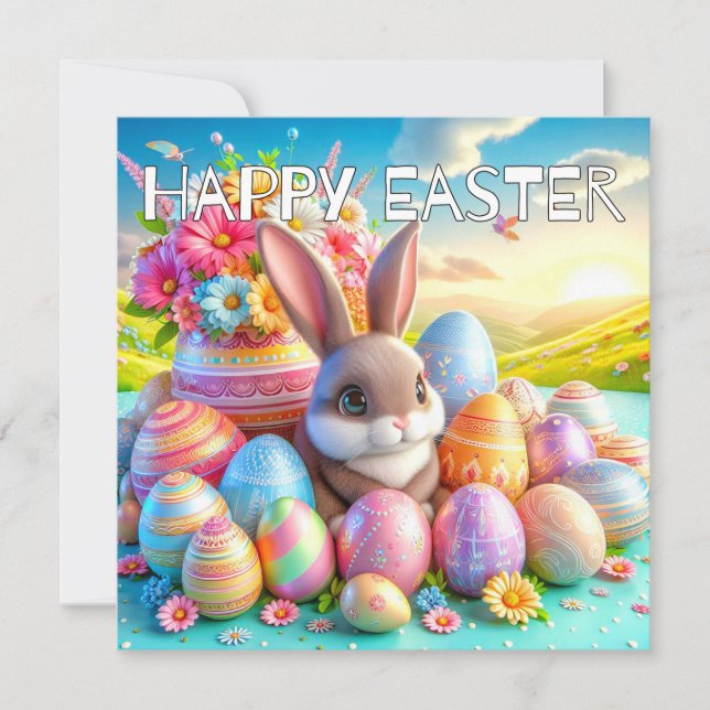 Cartes Pour Fêtes Annuelles Adorable Joyeux lapin de Pâques lapin lapin (Devant)