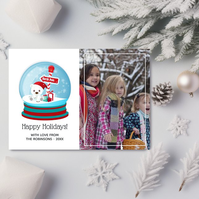 Cartes Pour Fêtes Annuelles Adorable Noël Ours neige Globe Photo Salutation (Créateur téléchargé)