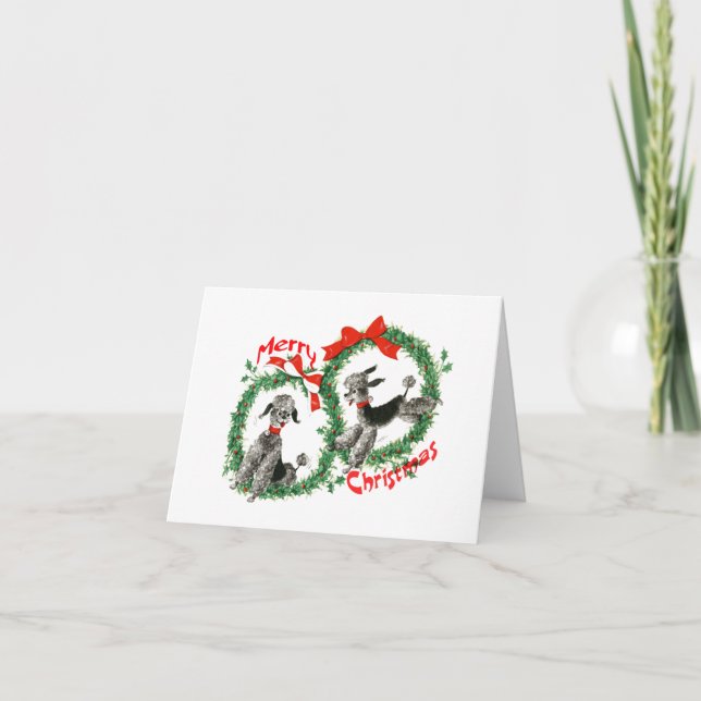 Cartes Pour Fêtes Annuelles Adorable Retro Poodles de Noël Wreath Personnalisé (Devant)