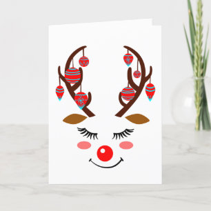 Cartes Pour Fêtes Annuelles Adorable visage de cerf avec ornements sur Antlers