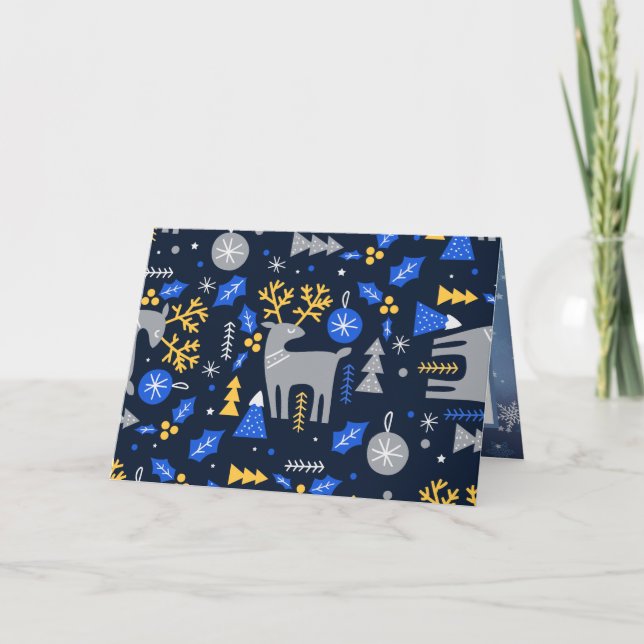 Cartes Pour Fêtes Annuelles Adorables Noël de style scandinave bleu     (Devant)