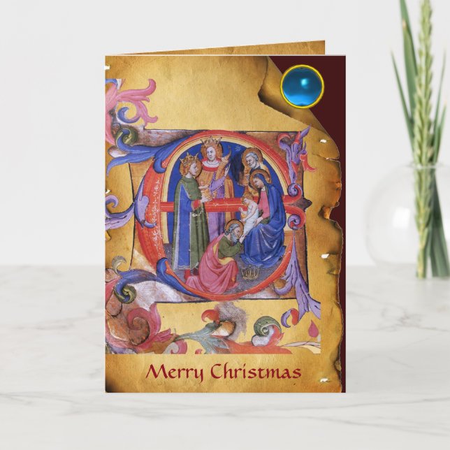 Cartes Pour Fêtes Annuelles ADORATION DE MAGI CHRISTMAS PARCHMENT Blue Gem (Devant)