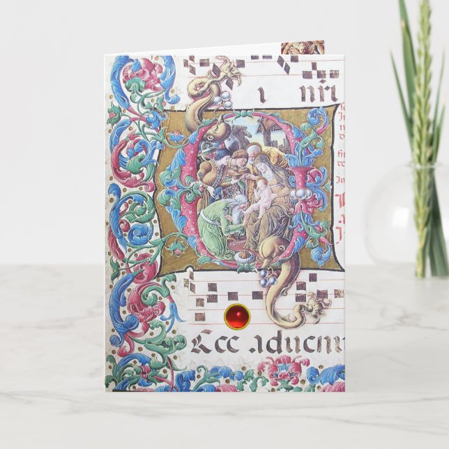 CARTES POUR FÊTES ANNUELLES ADORATION DE MAGI, MONOGRAMME DE NATIVITÉ AVEC DOL (Devant)