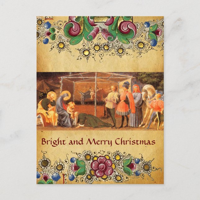 CARTES POUR FÊTES ANNUELLES ADORATION DE MAGI, PARCHEMENT FLORAL DE NOËL (Devant)