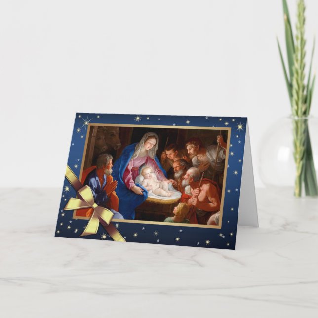 Cartes Pour Fêtes Annuelles Adoration des bergers. Art Religieux (Devant)