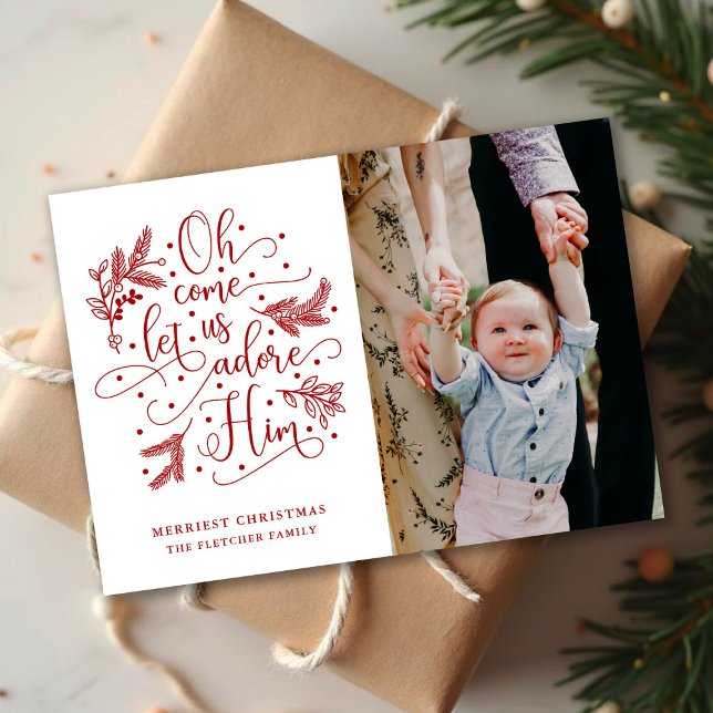 Cartes Pour Fêtes Annuelles Adore-Le | Photo Christmas Flat Card | Red (Créateur téléchargé)