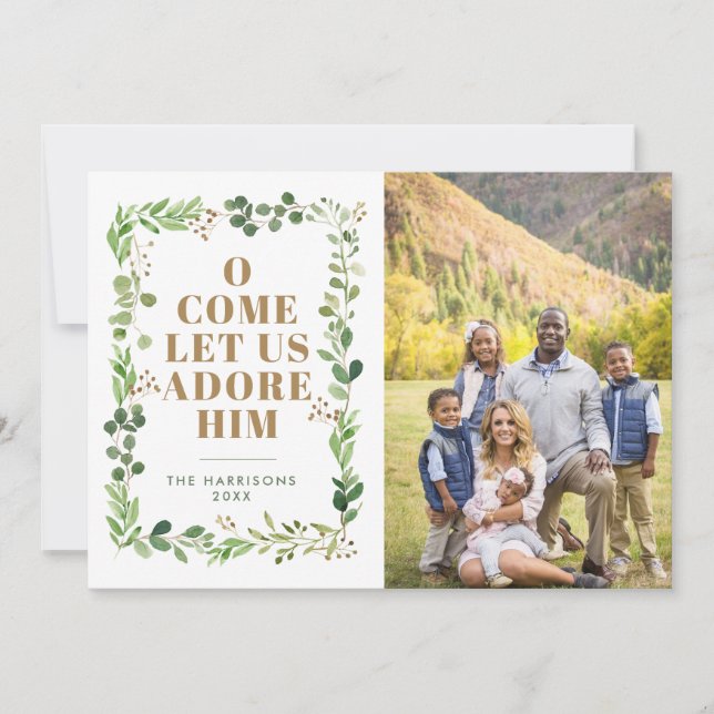 Cartes Pour Fêtes Annuelles Adore-Lui Foliage Cadre Photo Religieuse (Devant)