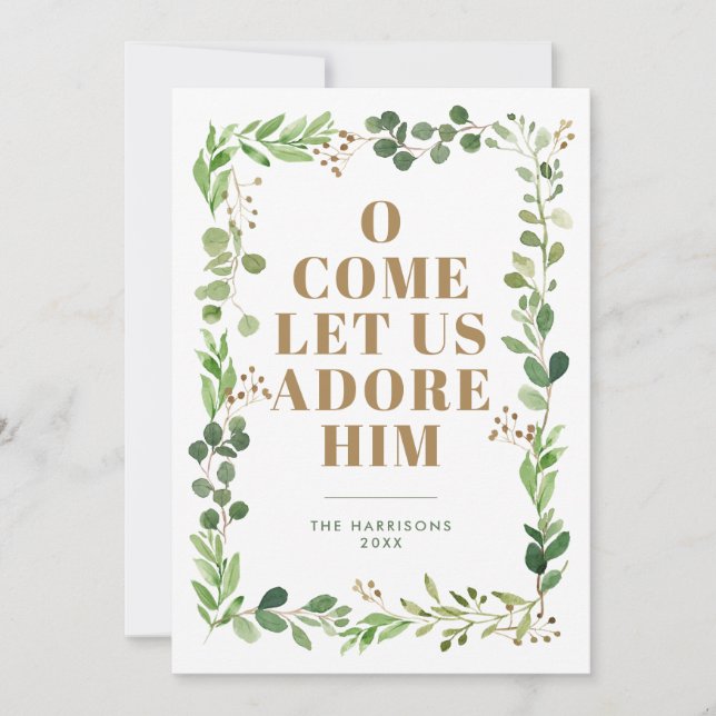 Cartes Pour Fêtes Annuelles Adore-Lui Foliage Cadre Religieux (Devant)