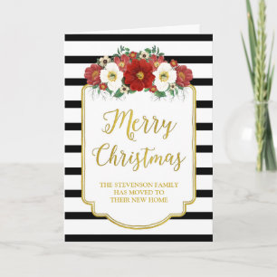 Cartes Pour Fêtes Annuelles Adresse florale rouge de Joyeux Noël d'or noir