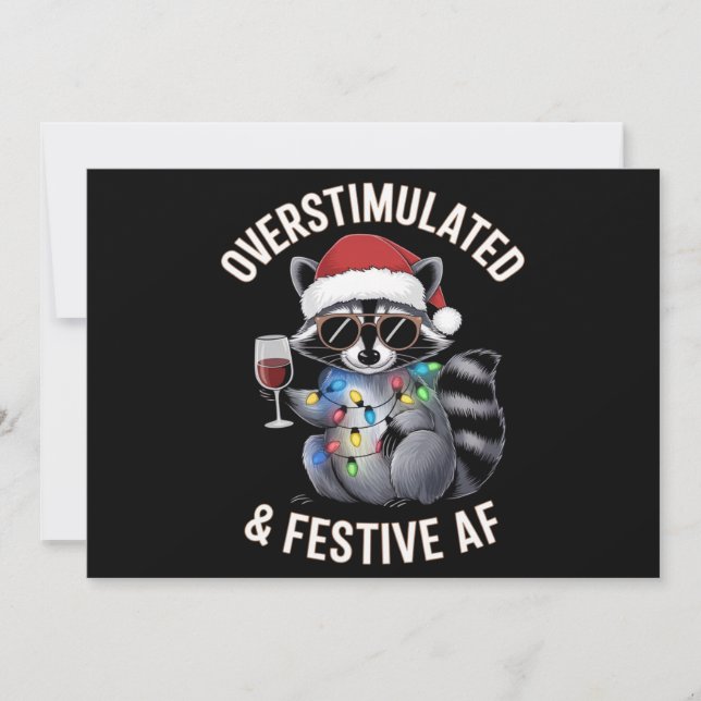 Cartes Pour Fêtes Annuelles AF Raccoon Espresso Lover surstimulé et festif (Devant)