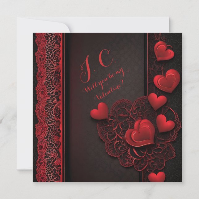 Cartes Pour Fêtes Annuelles Affection tendance Coeurs rouges & dentelle (Devant)