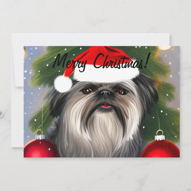 Cartes Pour Fêtes Annuelles Affenpinscher En Casquette de Noël Appartement de  (Devant)
