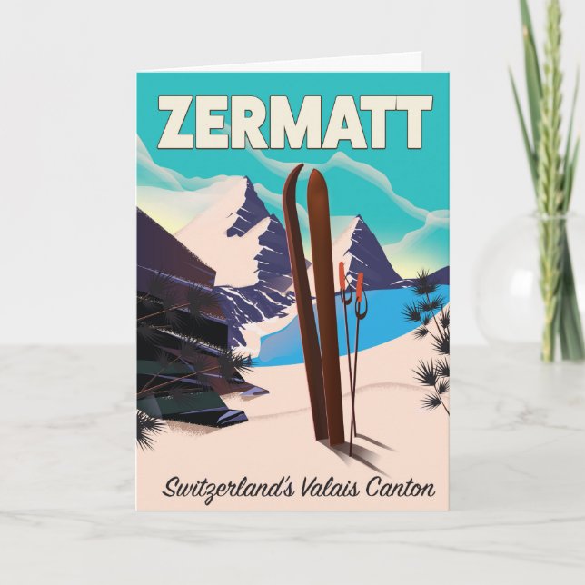 Cartes Pour Fêtes Annuelles Affiche de vacances de Zermatt Ski (Devant)