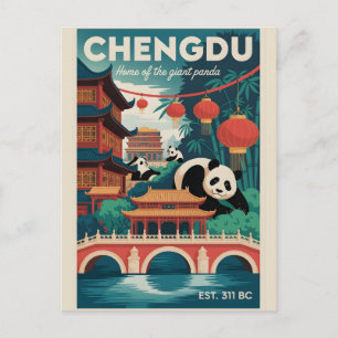 Cartes Pour Fêtes Annuelles Affiche de voyage rétro Chengdu Chine Art vintage