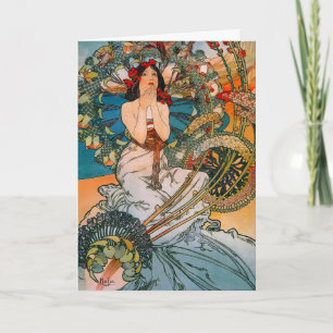 Cartes Pour Fêtes Annuelles Affiche florale de femme Art nouveau vintage Mucha