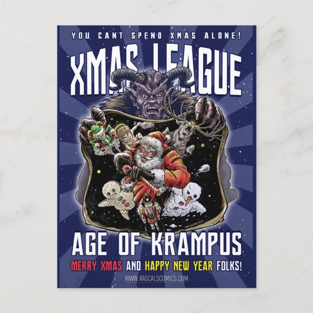 Cartes Pour Fêtes Annuelles Âge de ligue de Noël de Krampus (Devant)